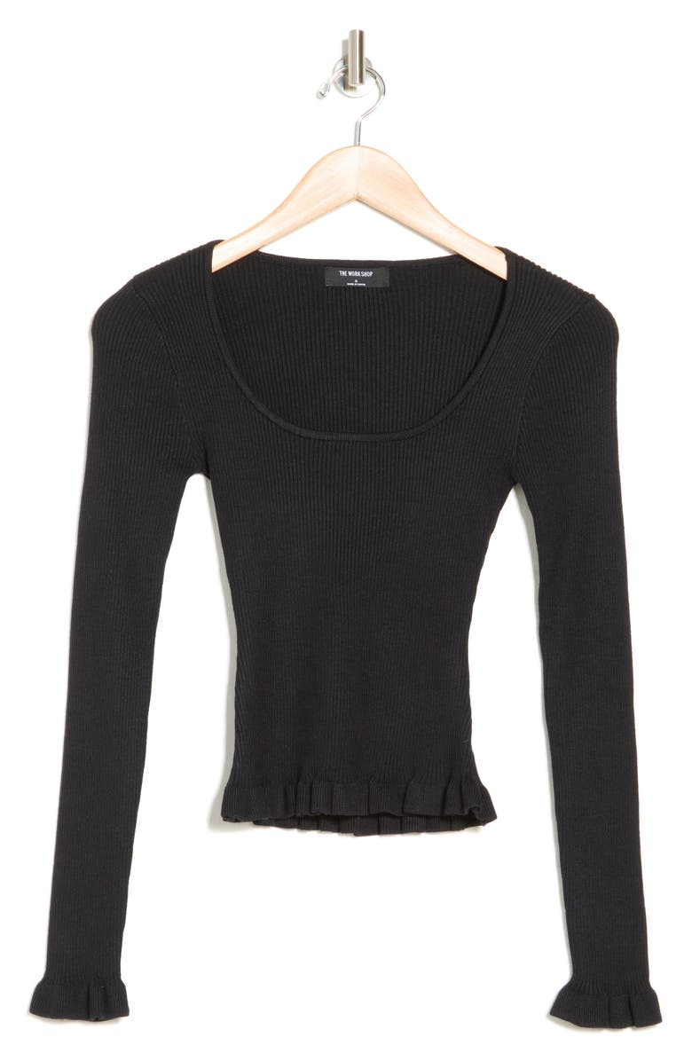 Blu Pepper Ruffled Ribbed Knit Top, Alternate, color, Black