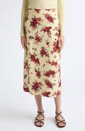 Jil Sander Floral Print Fluid Satin Midi Skirt