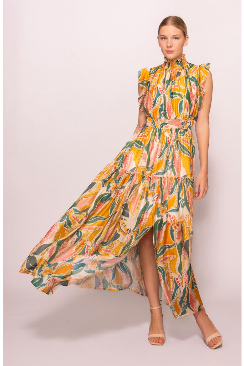 Floral Flutter Sleeve Maxi Dress, Alternate, color, YELLOW MULTI