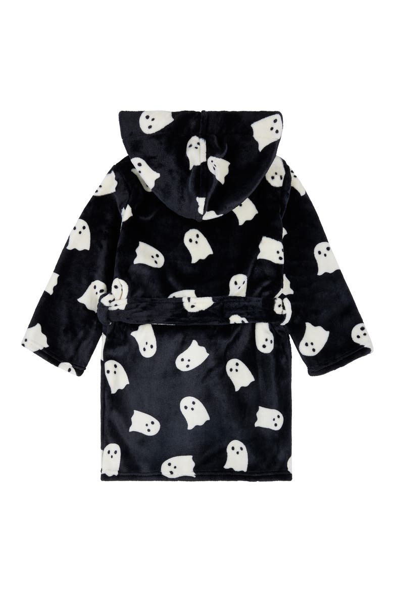 Kids' Ghost Print Hooded Plush Robe, Alternate, color, BLACK