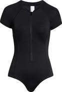 Sea Level Short Sleeve Multifit Front Zip One-Piece Swimsuit