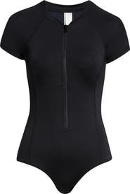 Sea Level Short Sleeve Multifit Front Zip One-Piece Swimsuit