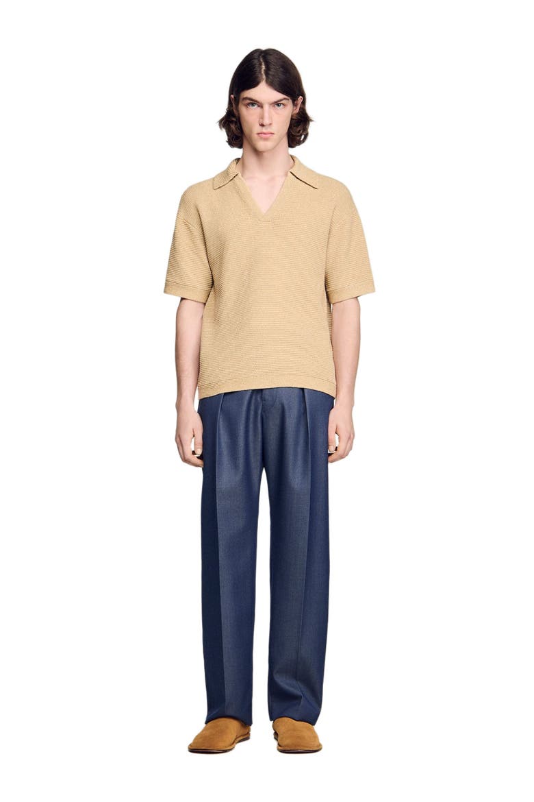 Jute-effect polo shirt, Alternate, color, Beige