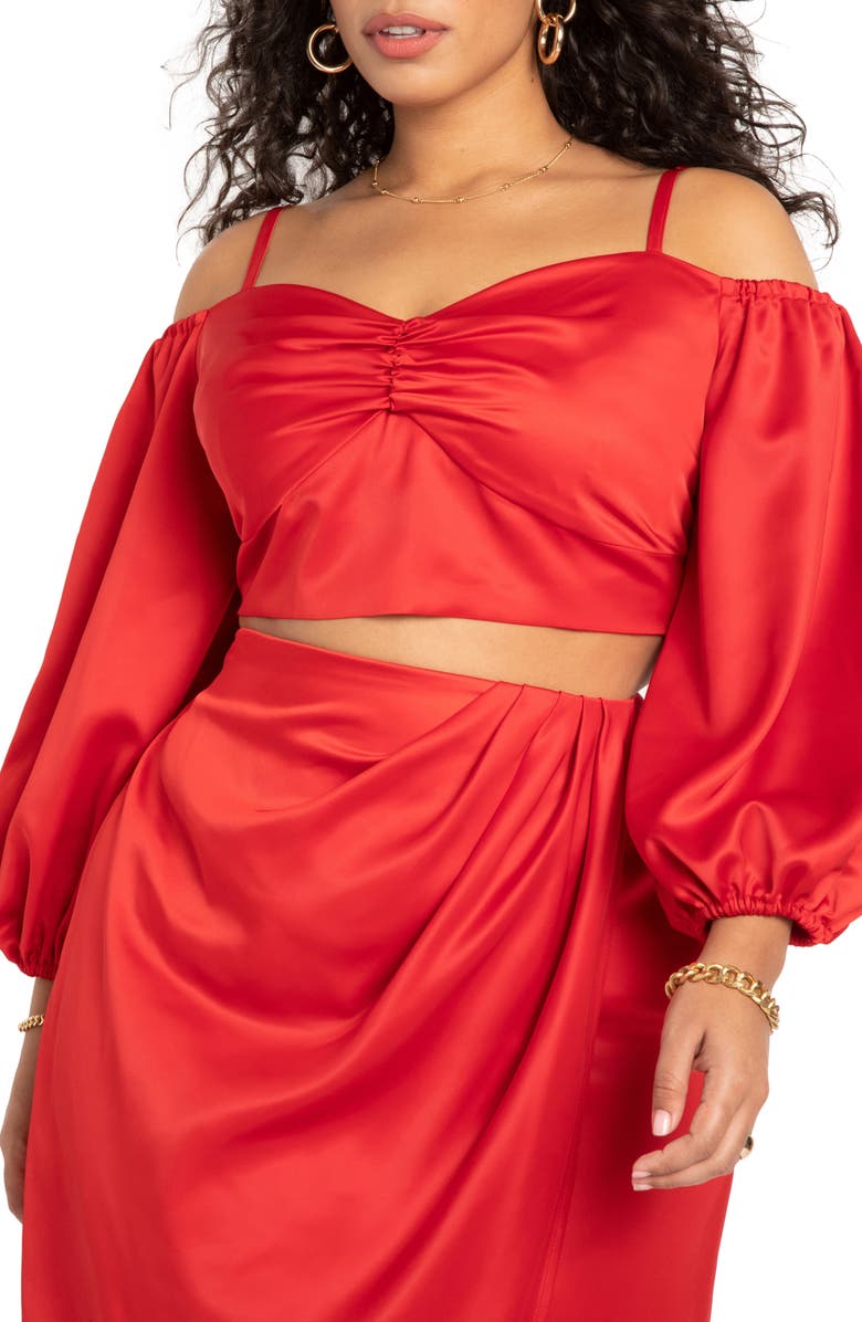 ELOQUII Cold Shoulder Satin Blouse, Main, color,