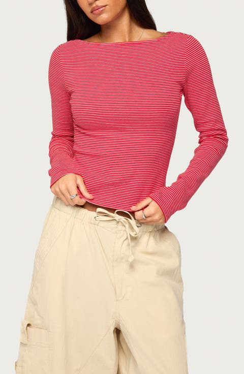 Loria Striped Boat Neck Top
