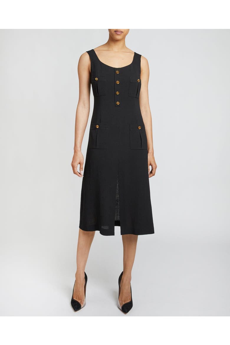 Fanny A-Line Sleeveless Dress in Luxury Wool Crepe, Main, color, BLACK