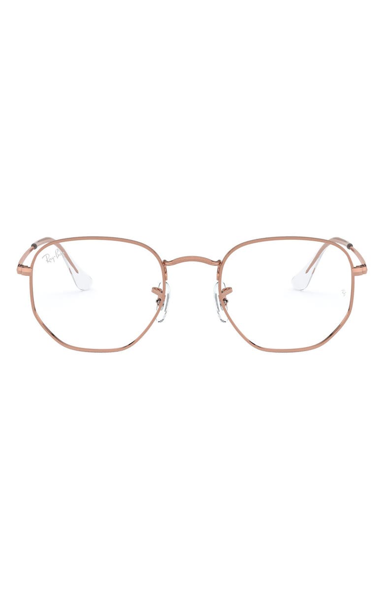 Ray-Ban 51mm Round Optical Glasses, Main, color, Shiny Rose Gold