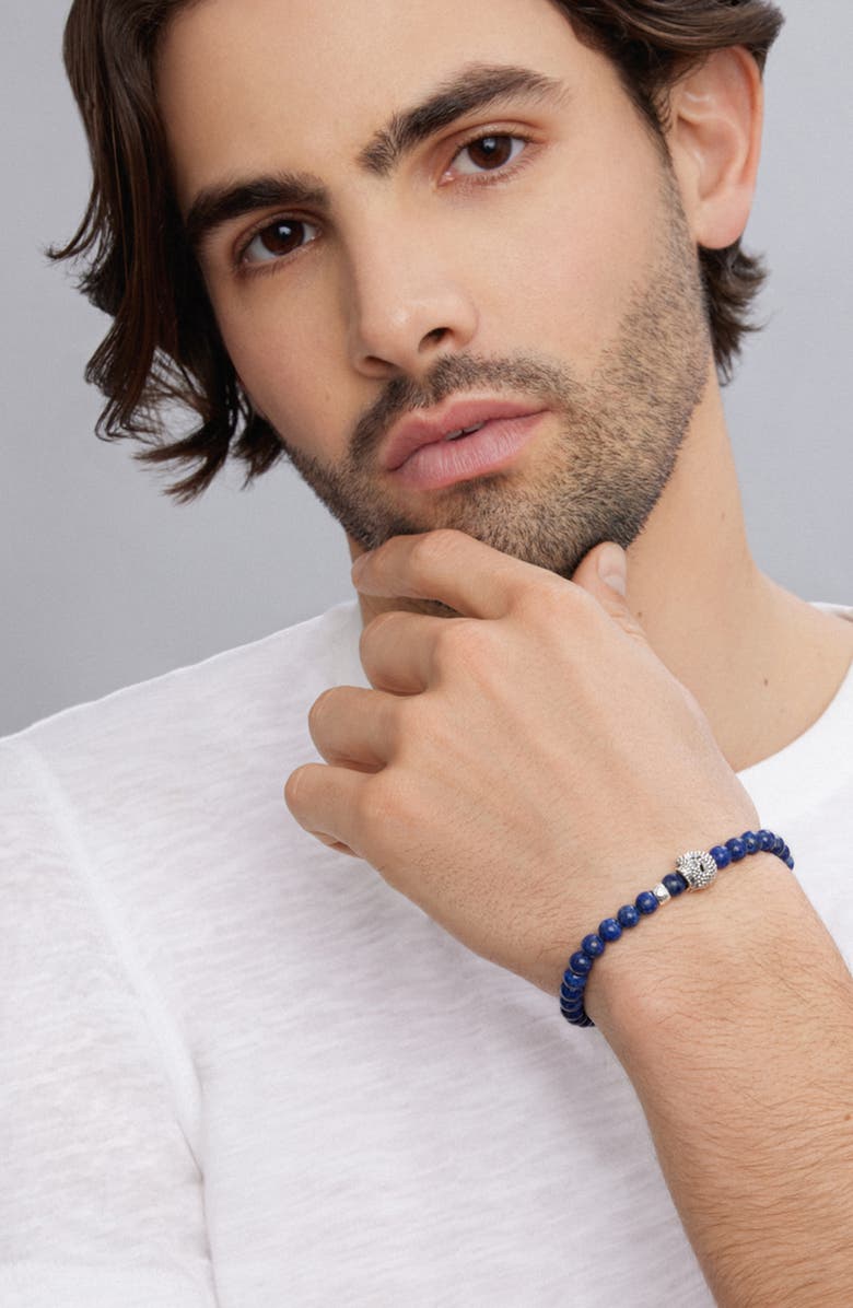 LAGOS Men's Anthem Lapis Skull Stretch Bracelet, Alternate, color, Silver/Lapis