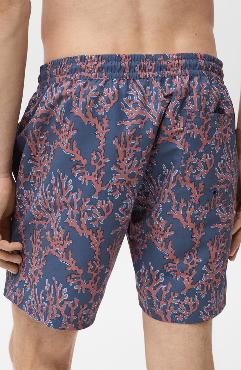 MANGO Coral Print Swim Trunks, Alternate, color, Coral Red