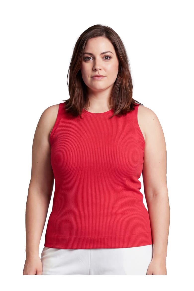 Curvy Basic Ribbed Knit Round Neck Sleeveless Tank Top, Main, color, Fuchsia