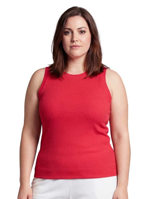 Curvy Basic Ribbed Knit Round Neck Sleeveless Tank Top