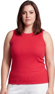 24seven Comfort Apparel Curvy Basic Ribbed Knit Round Neck Sleeveless Tank Top