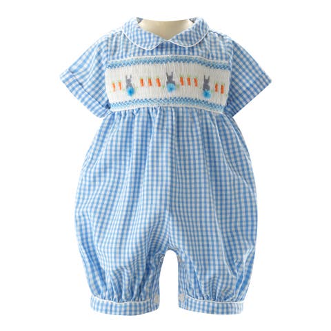 Gingham Bunny Smocked Babysuit