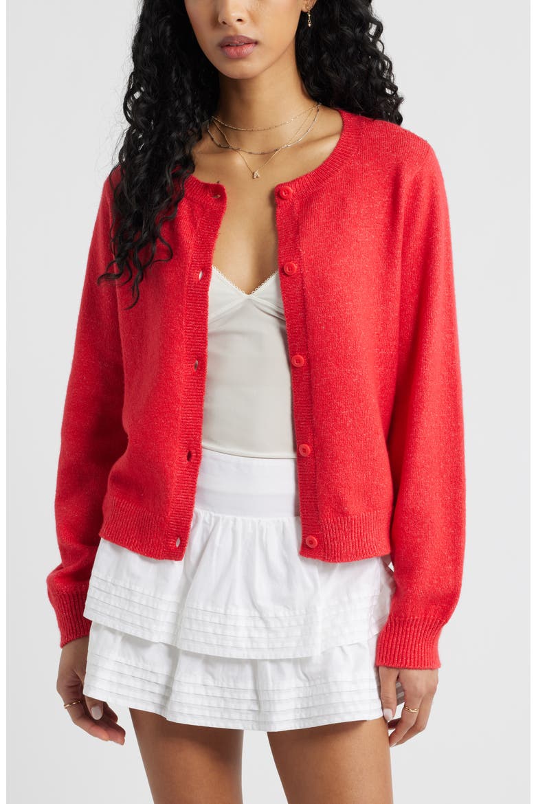 Crewneck Cotton Blend Cardigan, Main, color, RED RIBBON
