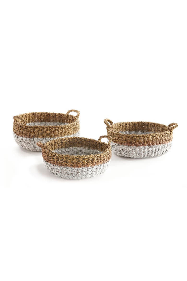 Seagrass Shallow Baskets With Handles Set of 3, Main, color, Beige