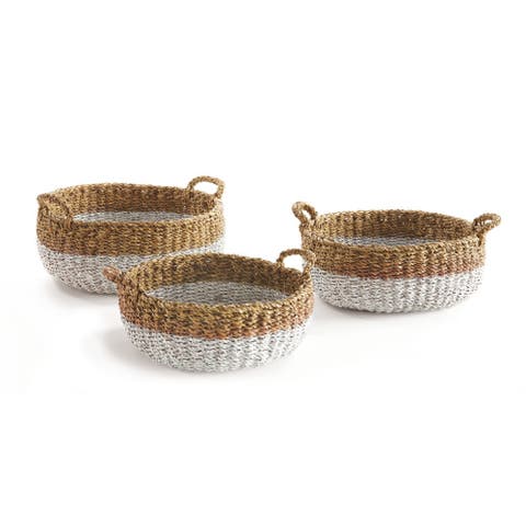Seagrass Shallow Baskets With Handles Set of 3