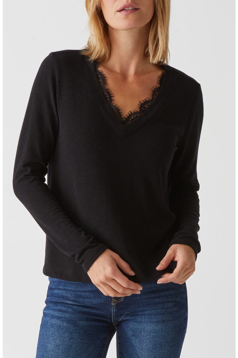Bebe Lace Trim Relaxed Top, Main, color, BLACK