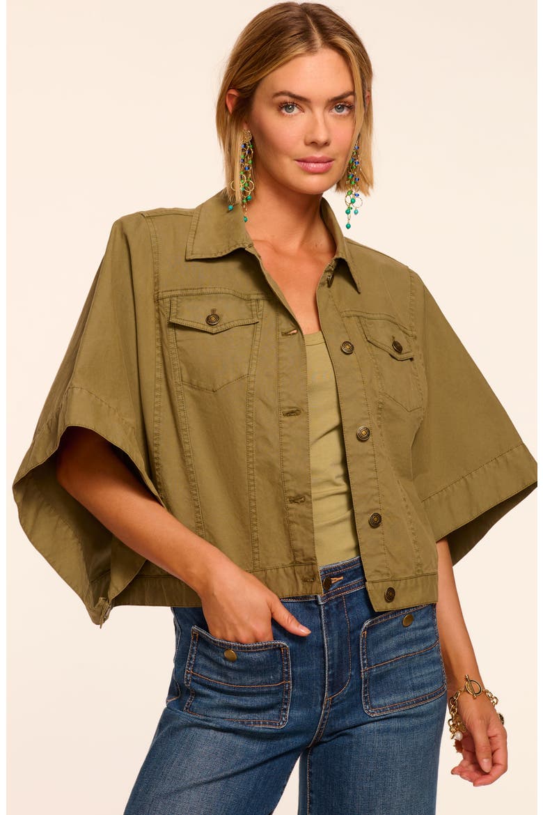 Beatrice Crop Cotton Stretch Canvas Cape, Alternate, color, SAFARI GREEN