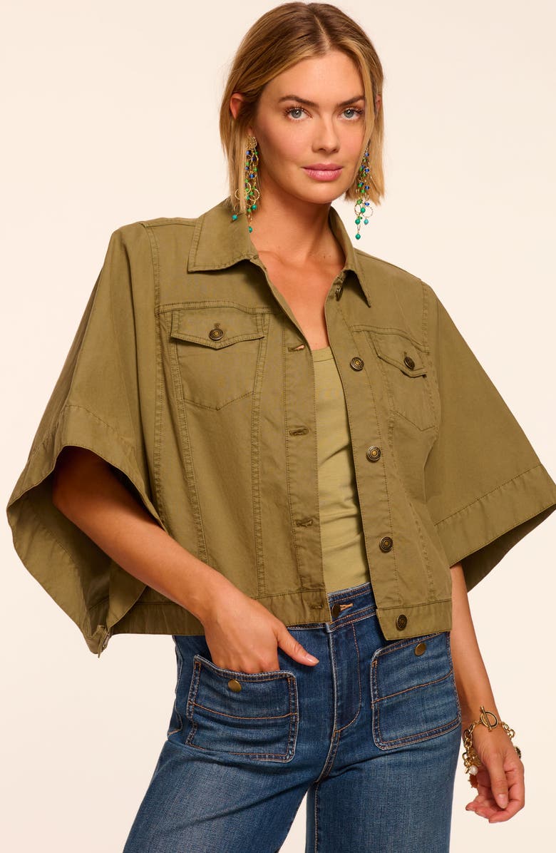 Ramy Brook Beatrice Crop Cotton Stretch Canvas Cape, Alternate, color, Safari Green