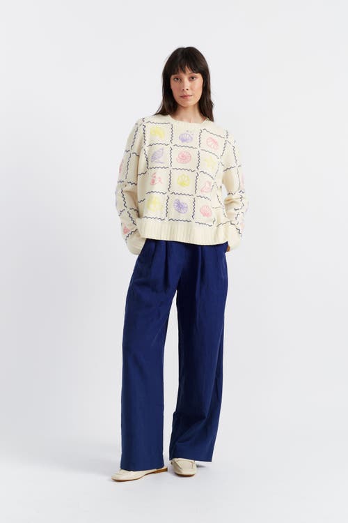 Chinti & Parker La Mer Hand Embroidered Wool Cashmere Sweater In Cream