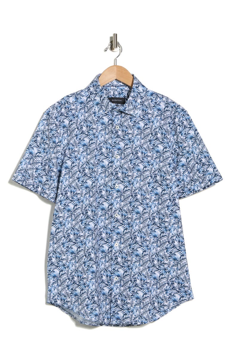 Bugatchi Print Short Sleeve Button-Up Shirt, Main, color, Navy