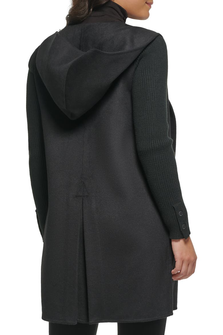 Double Face Wool Blend Hooded Coat, Alternate, color, BLACK