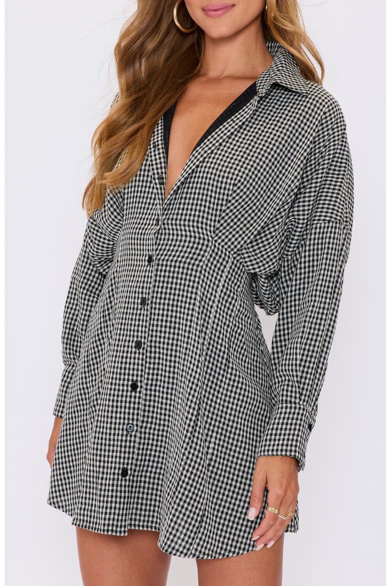 Lara Check Long Sleeve Mini Shirtdress, Alternate, color, BLACK CHECK