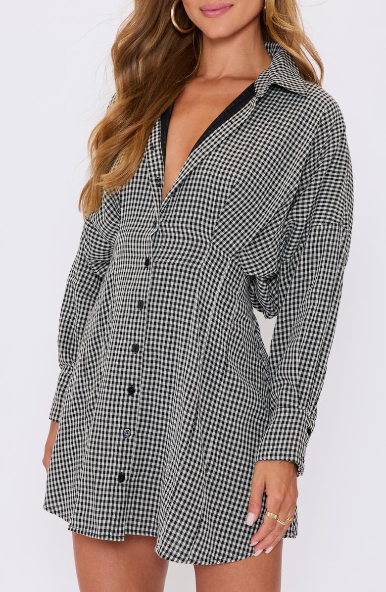 VICI Collection Lara Check Long Sleeve Mini Shirtdress, Alternate, color, Black Check