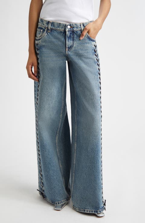 Lacing Denim Wide Leg Jeans