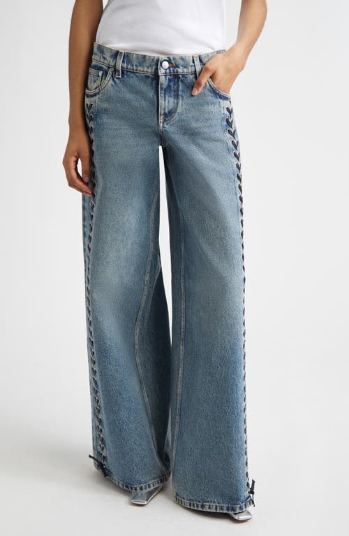 Stella McCartney Lacing Denim Wide Leg Jeans in Mid Blue at Nordstrom, Size 26