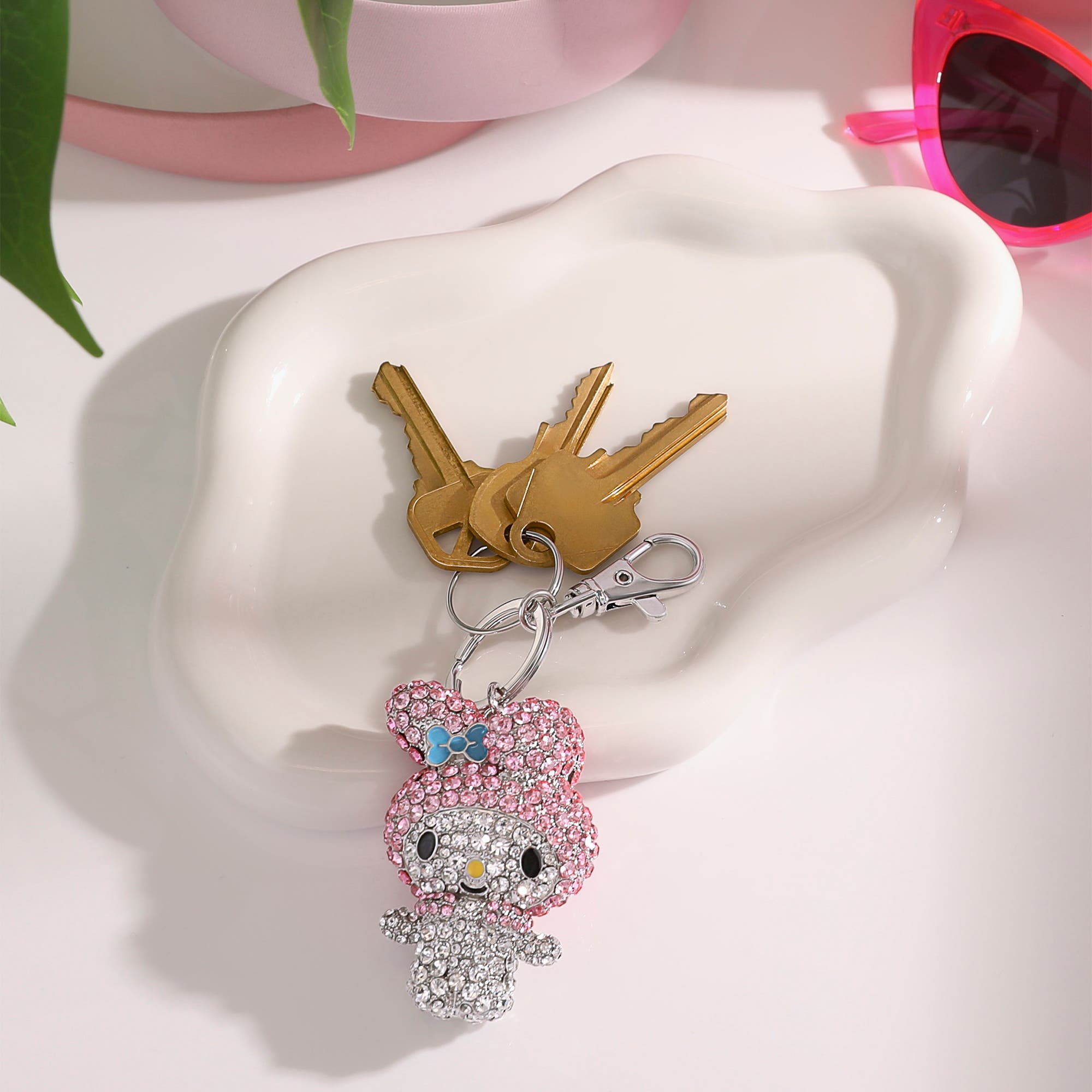 Hello Kitty Sanrio My Melody Pink Crystal Bag Charm Keychain, Alternate, color, Pink/Silver