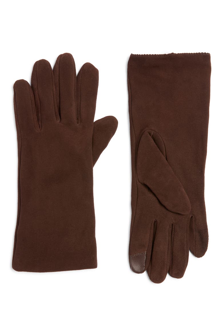 Suede Touchscreen Gloves, Main, color, RICH COFFEE