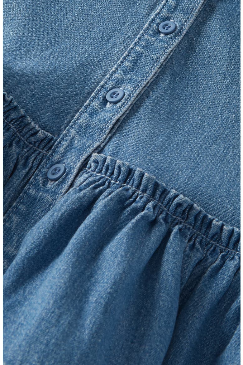 Kids' Ruffle Hem Chambray Shirtdress, Alternate, color, MID GEM WASH