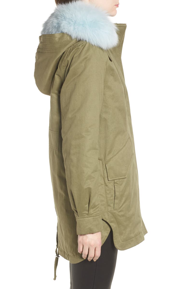 Derek Lam 10 Crosby Genuine Fox Fur Trim Cotton Blend Parka, Alternate, color, 