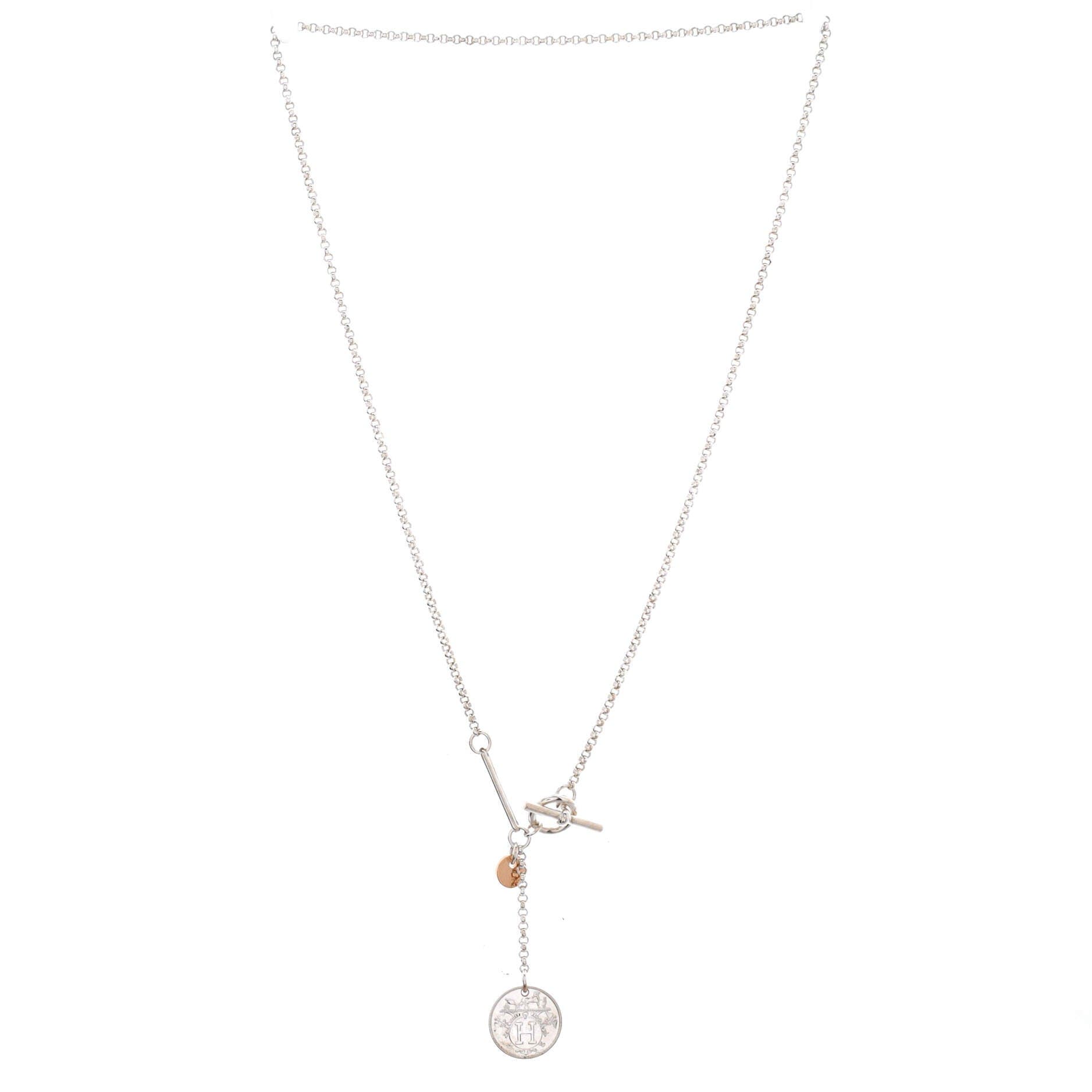 Ex-Libris Long Necklace Sterling Silver with 18K Rose Gold Small, Alternate, color, Metallic Silver