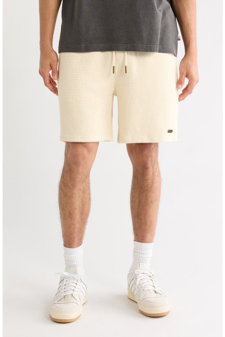 Rib Knit Stretch Cotton Blend Drawstring Shorts, Main, color, BONE