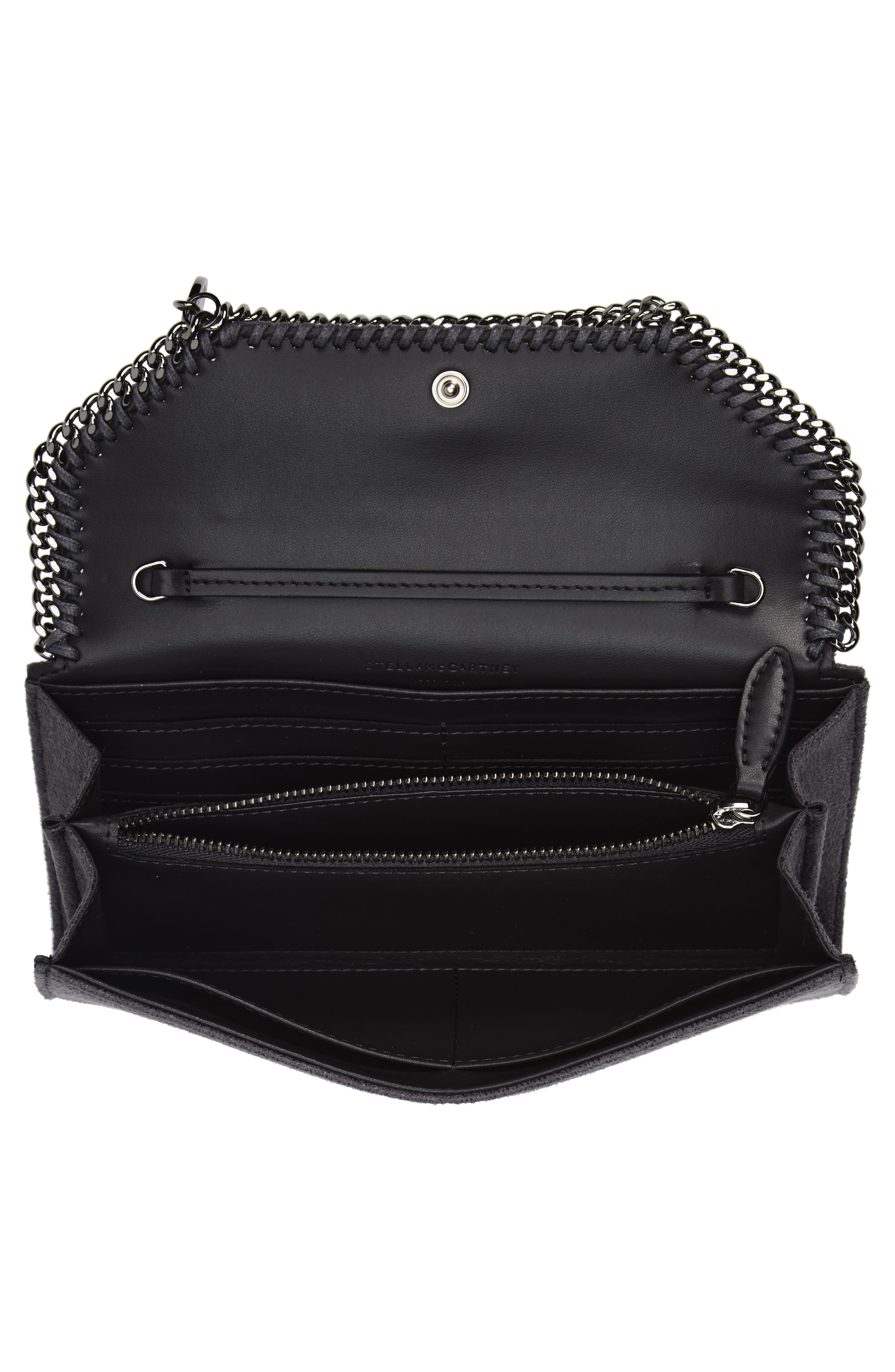 Falabella Shaggy Faux Leather Wallet on a Chain, Alternate, color, BARK