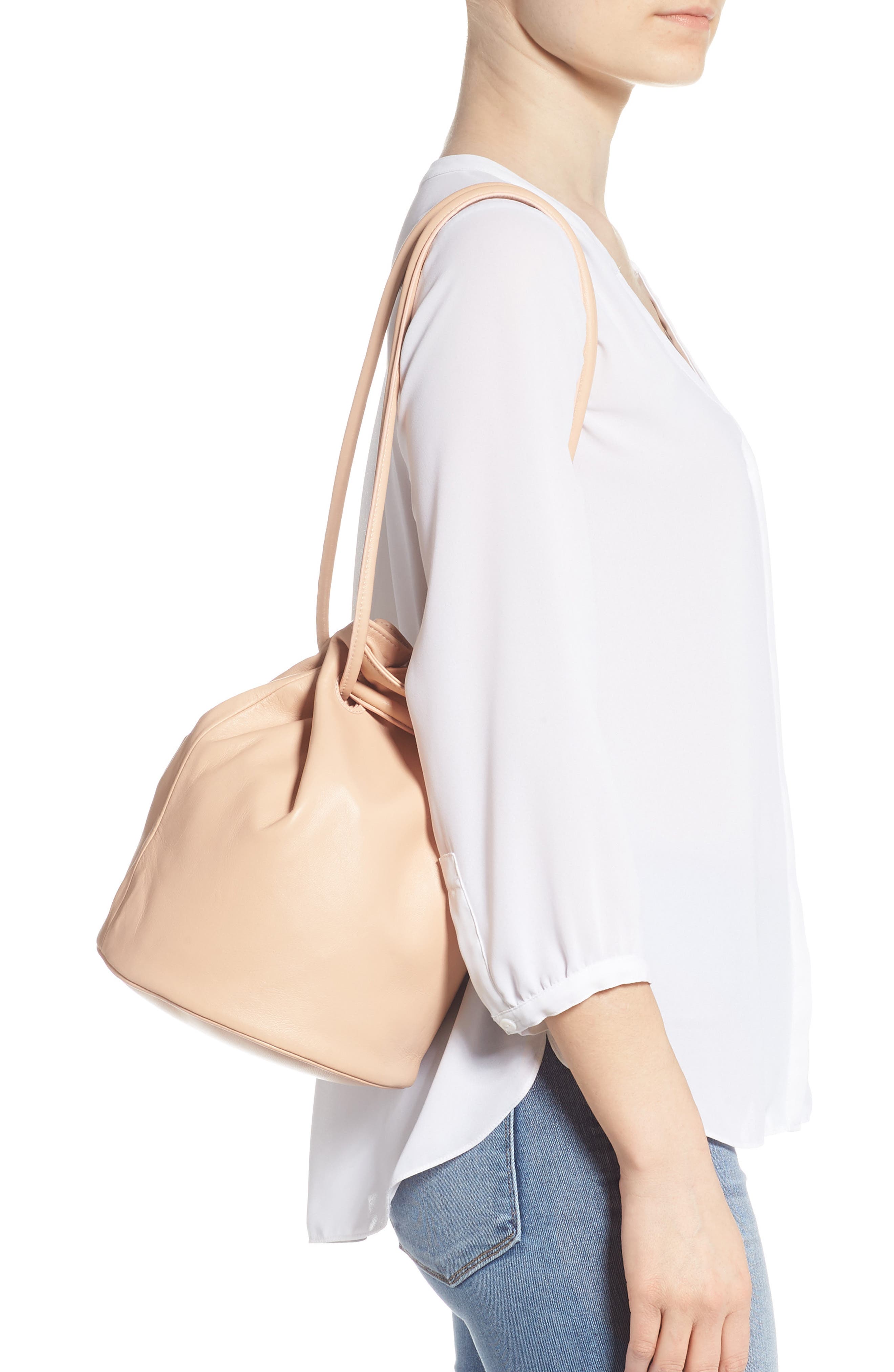 Lambskin Leather Drawstring Pouch, Alternate, color, ROSA