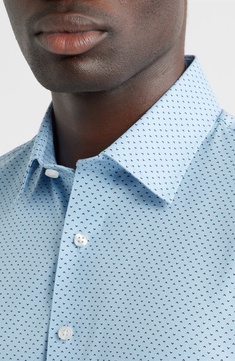 Nordstrom Trim Fit Geometric Print Premium Performance Linen Twill Dress Shirt, Alternate, color, Blue Lorenzo Geo