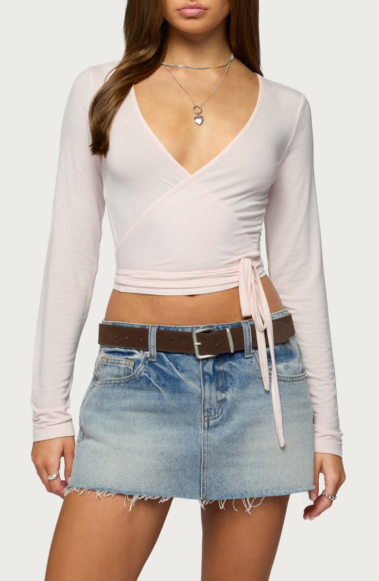 EDIKTED Malenna Wrap Crop Top, Main, color, Light-Pink