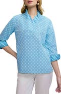 Foxcroft Tammy Geo Lattice Print Ruffle Collar Top