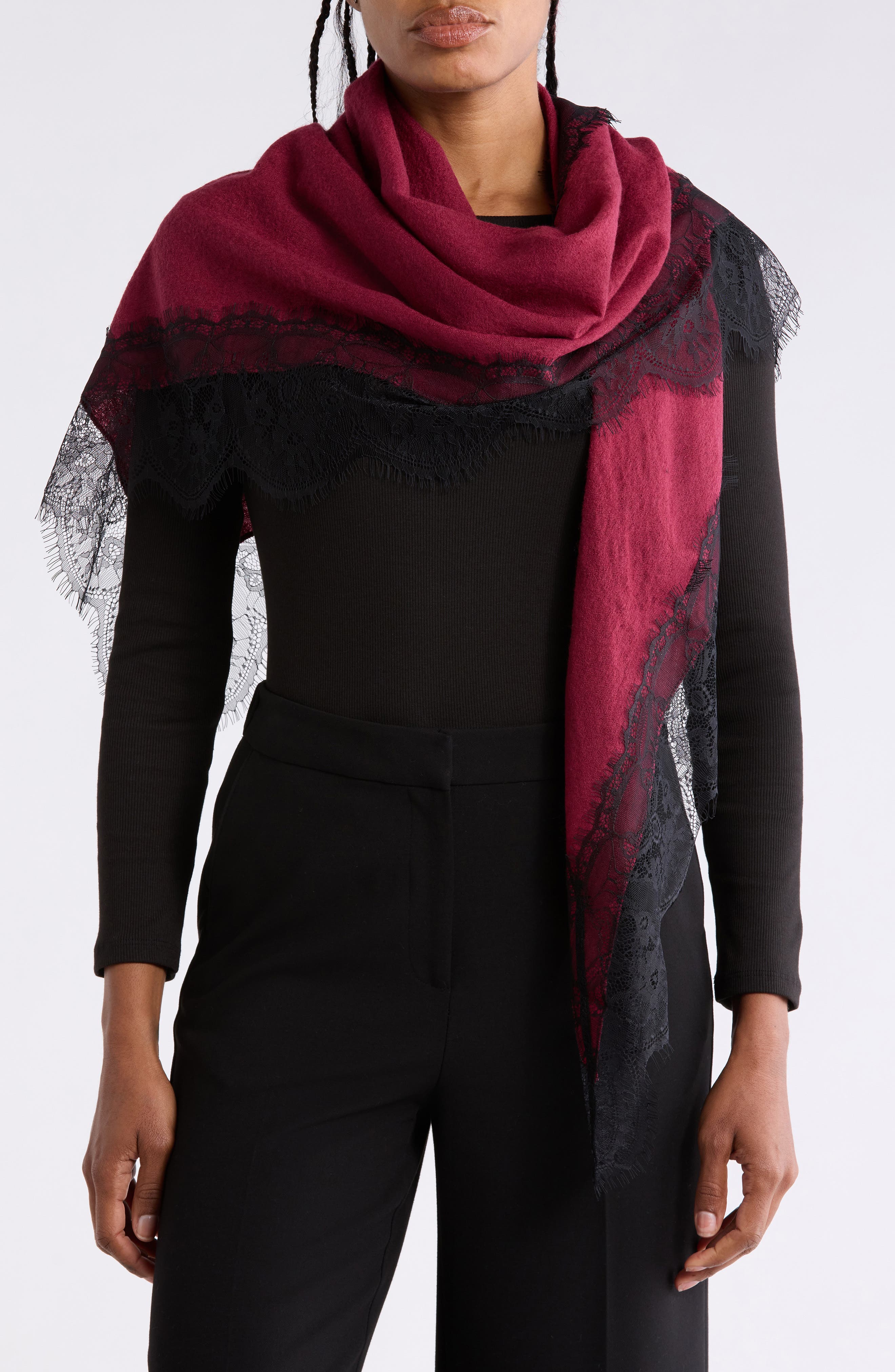 Wool Wrap with Lace Trim