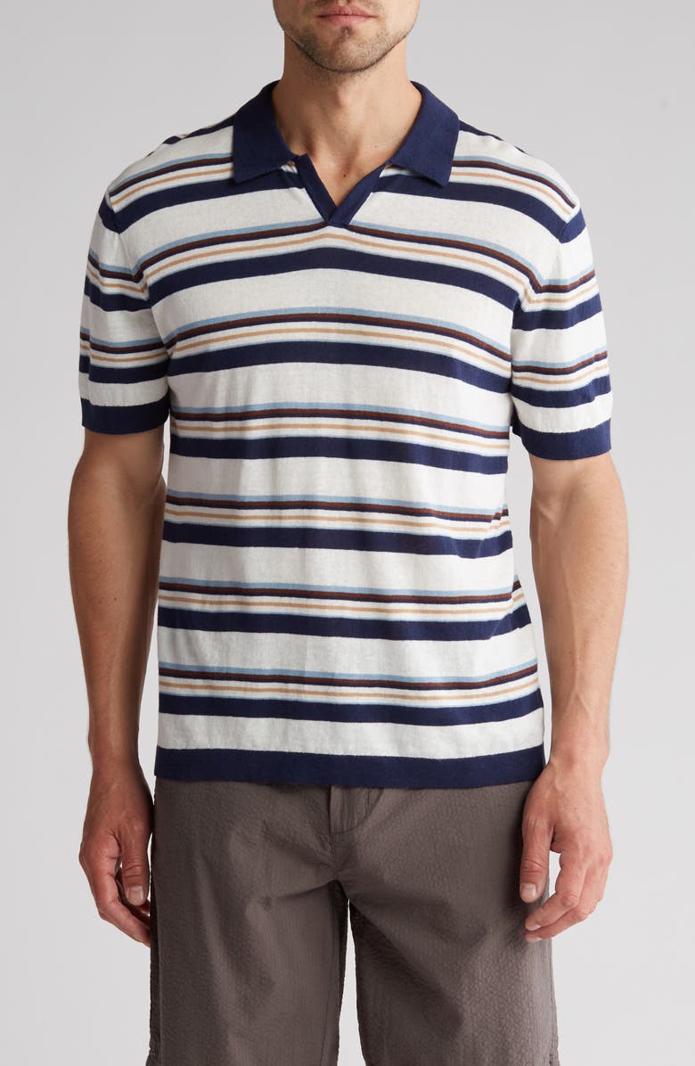 Slate & Stone Stripe Linen & Cotton Polo, Main, color,