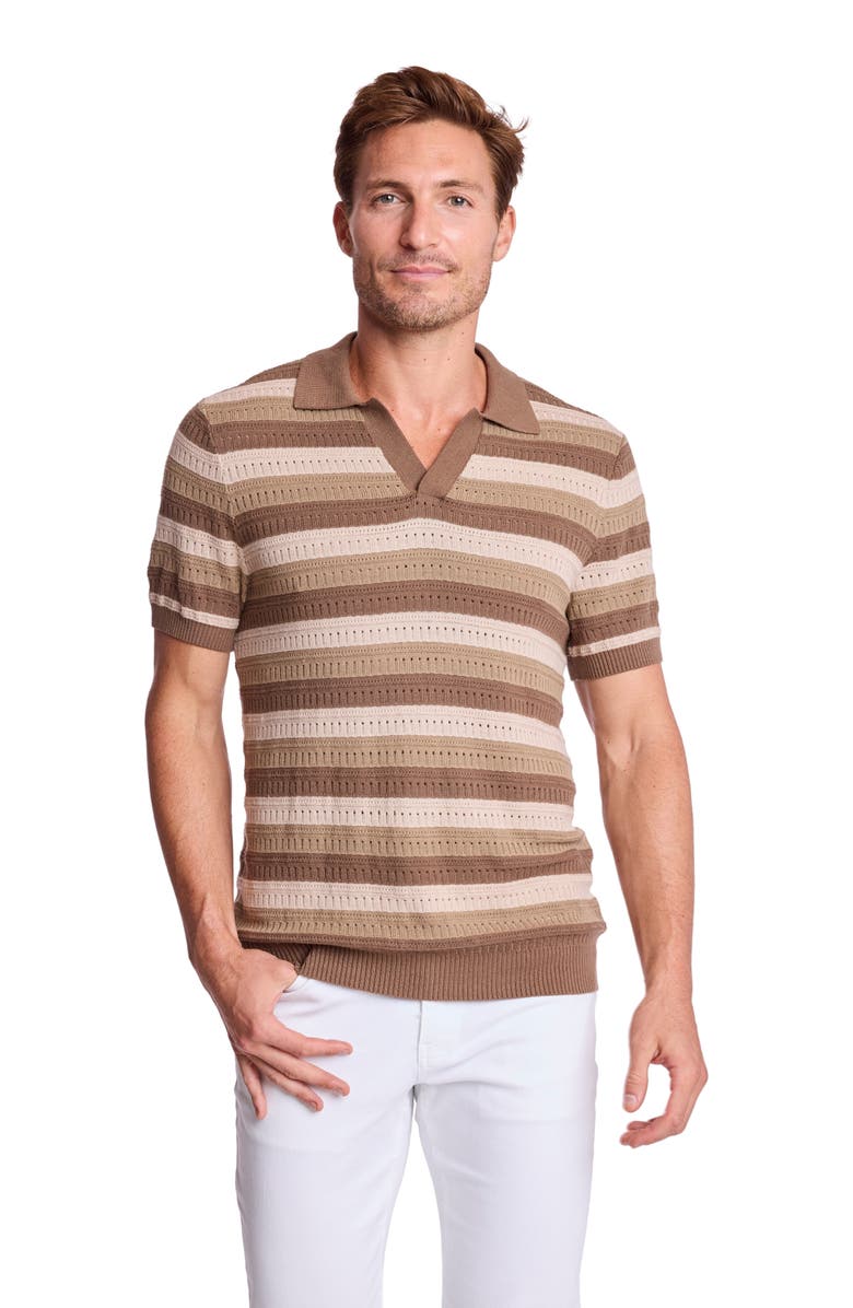 PAISLEY & GRAY Trim Fit Johnny Collar Stripe Knit Polo, Alternate, color, Maple Oatmeal