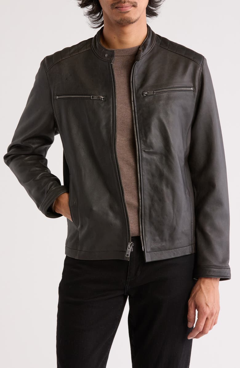Frye Cafe Racer Leather Jacket, Main, color,