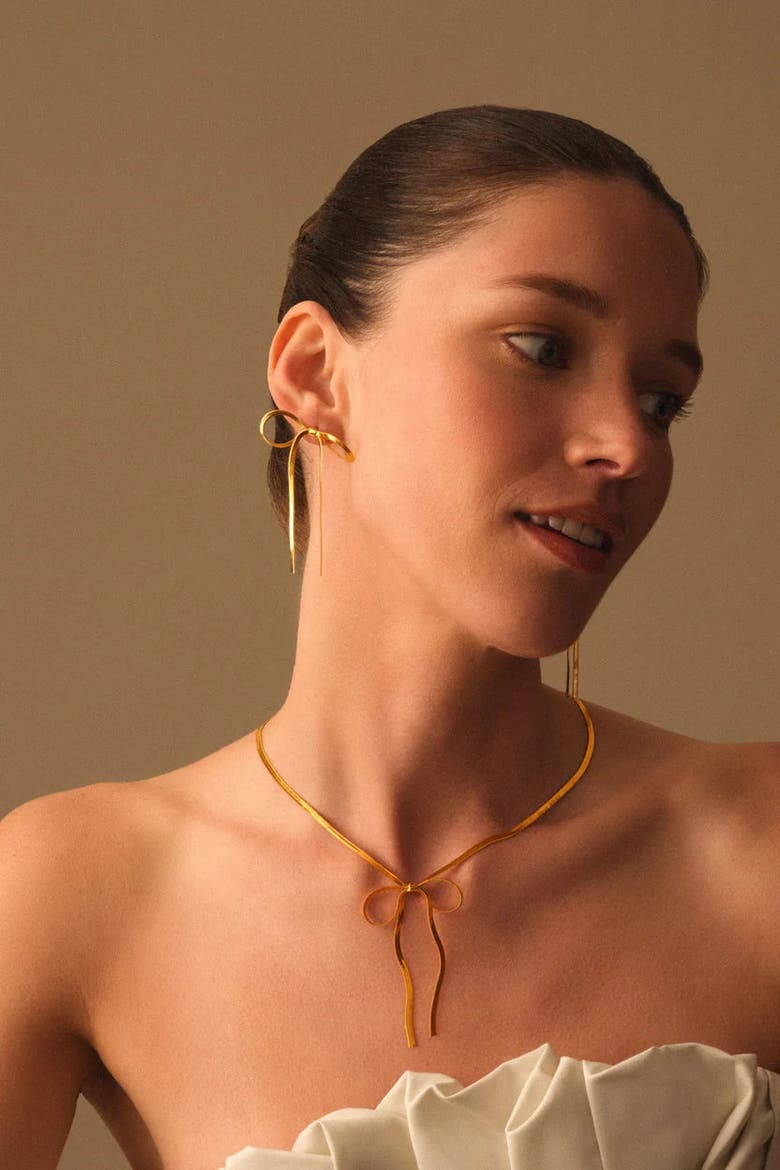 Amelie Waterproof Gold Bow Oversized Earrings, Alternate, color, Gold
