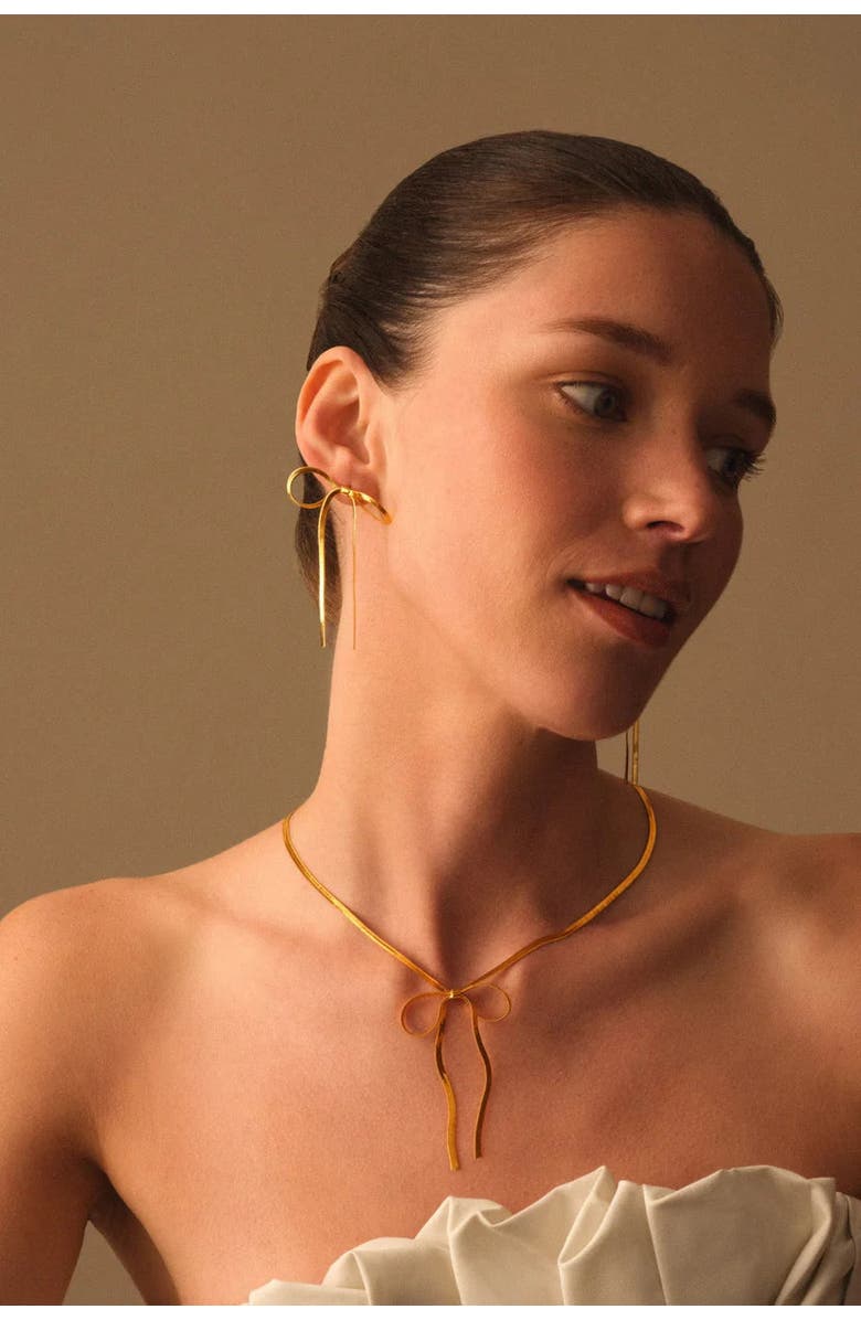 Katie Loxton Amelie Waterproof Gold Bow Oversized Earrings, Alternate, color, Gold