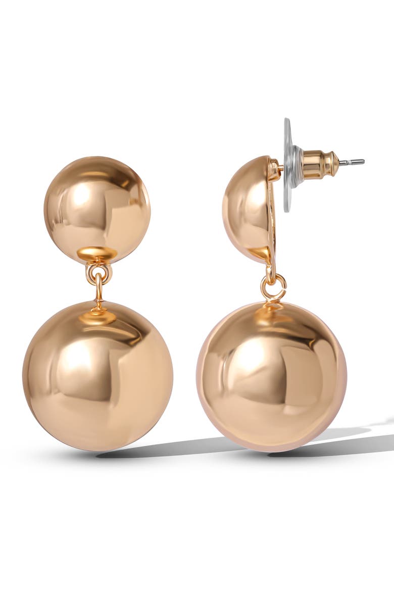 Double Ball Drop Earrings, Alternate, color, Gold
