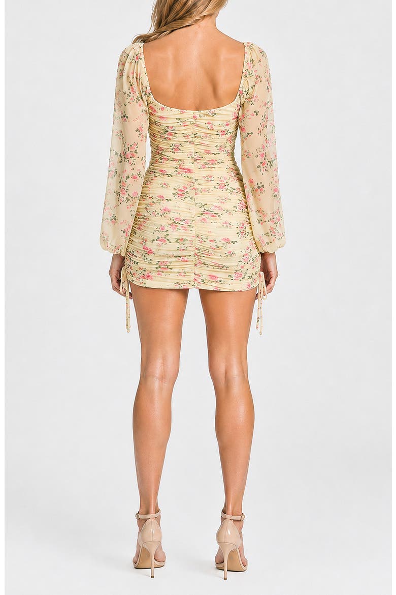 Ruched Long Sleeve Minidress, Alternate, color, YELLOW MULTI