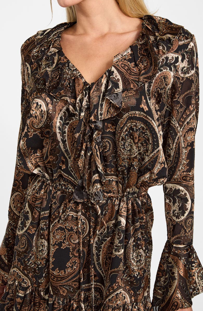 GUESS Sana Paisley Long Sleeve Minidress, Alternate, color, Beige Multi